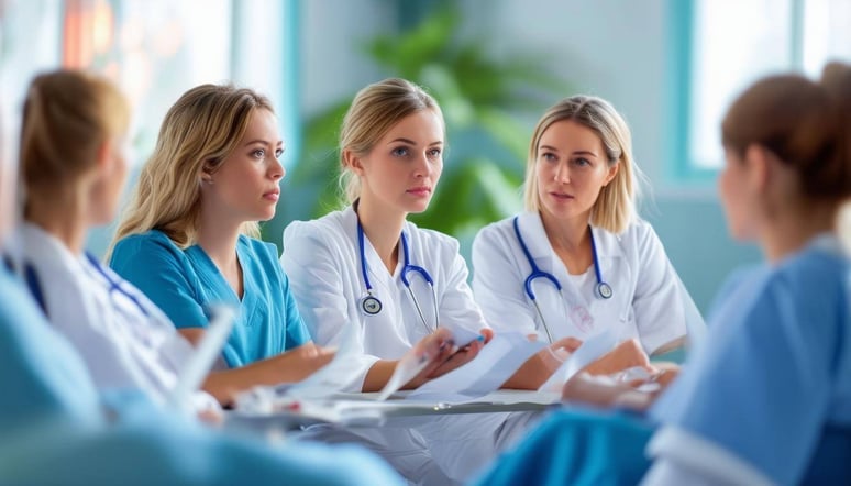 create an image of nurses attending a training course on safety strategies